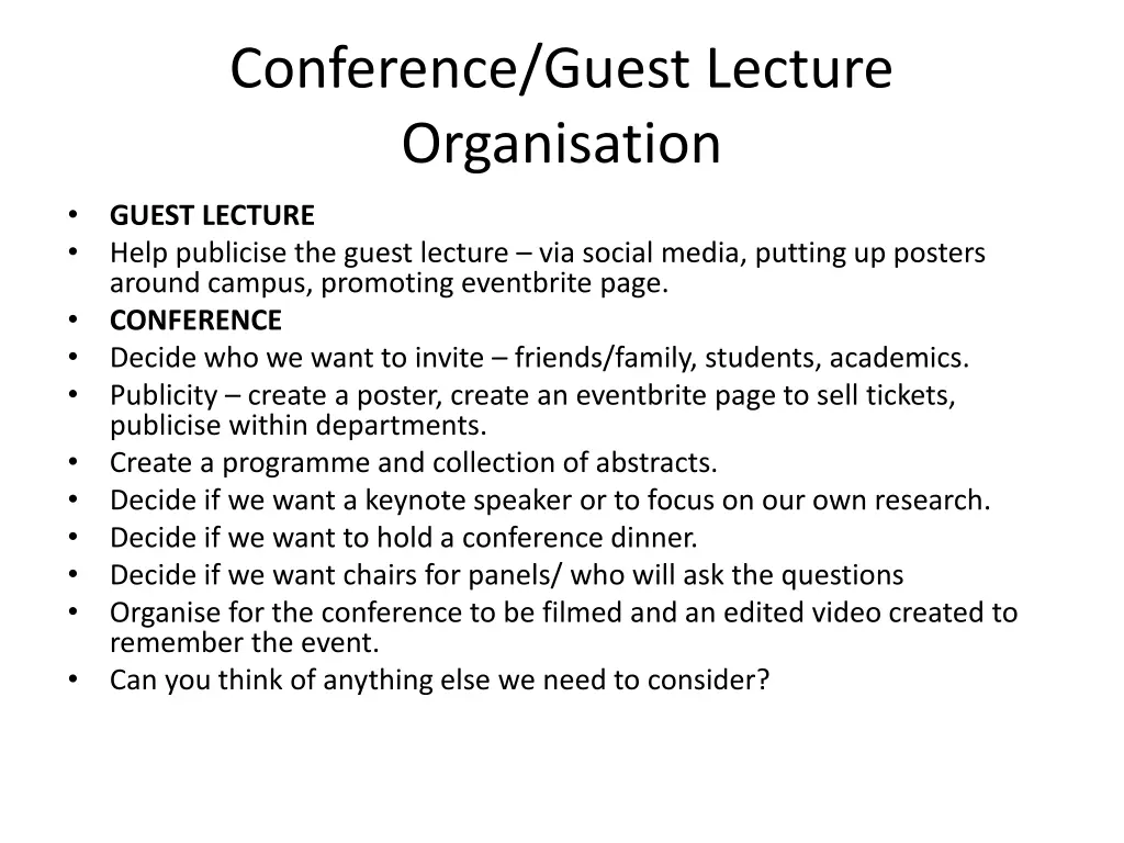 conference guest lecture organisation
