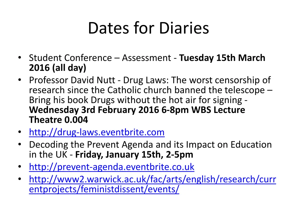 dates for diaries