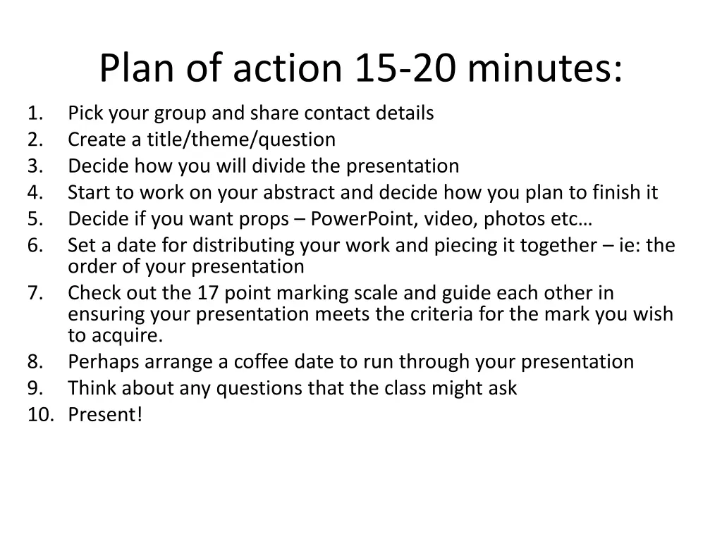 plan of action 15 20 minutes pick your group