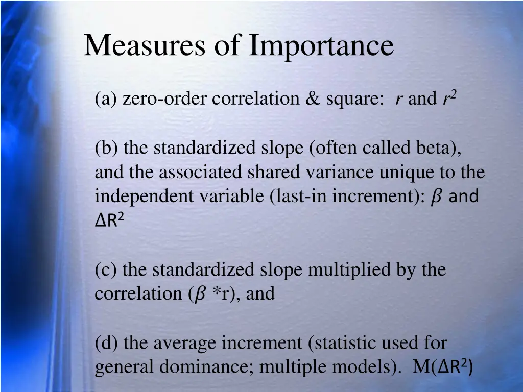 measures of importance