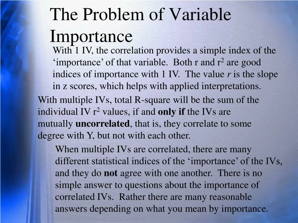 the problem of variable importance with