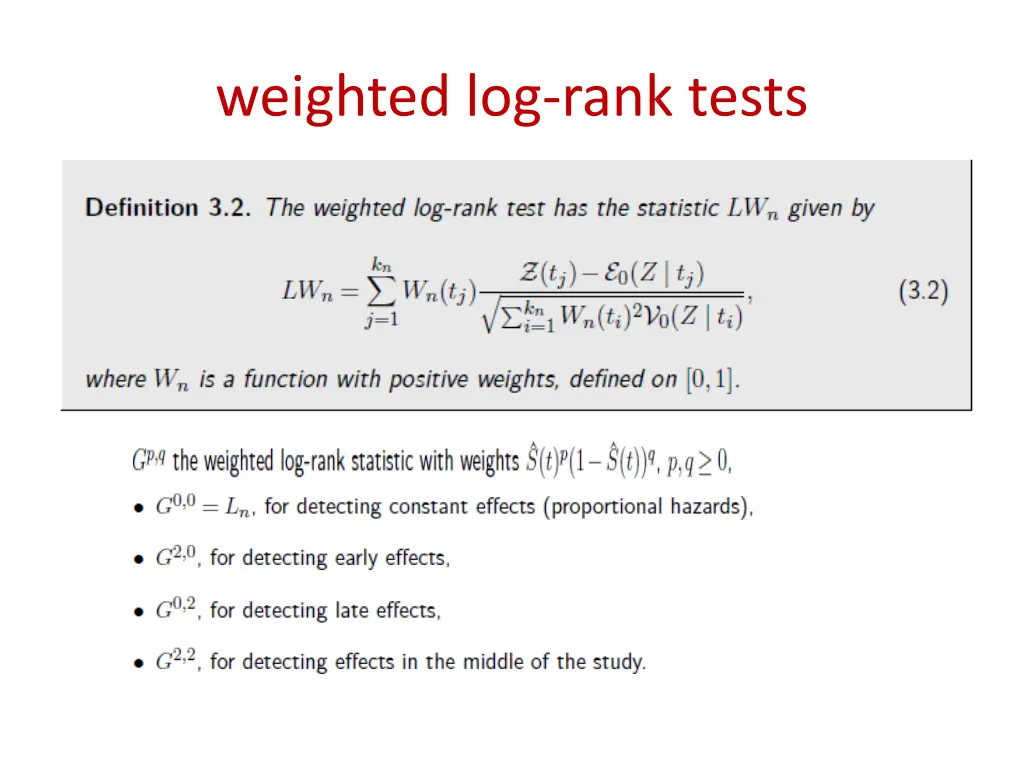 weighted log rank tests