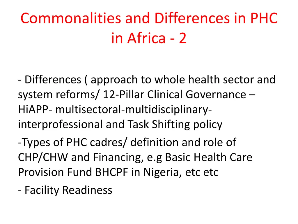 commonalities and differences in phc in africa 2