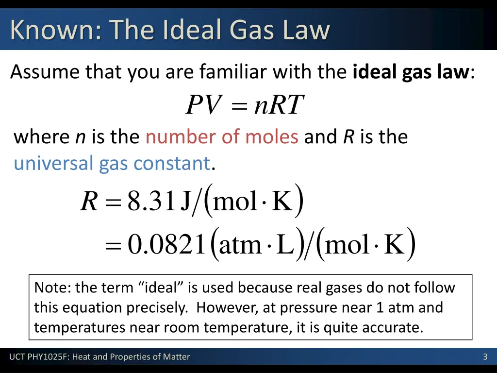known the ideal gas law