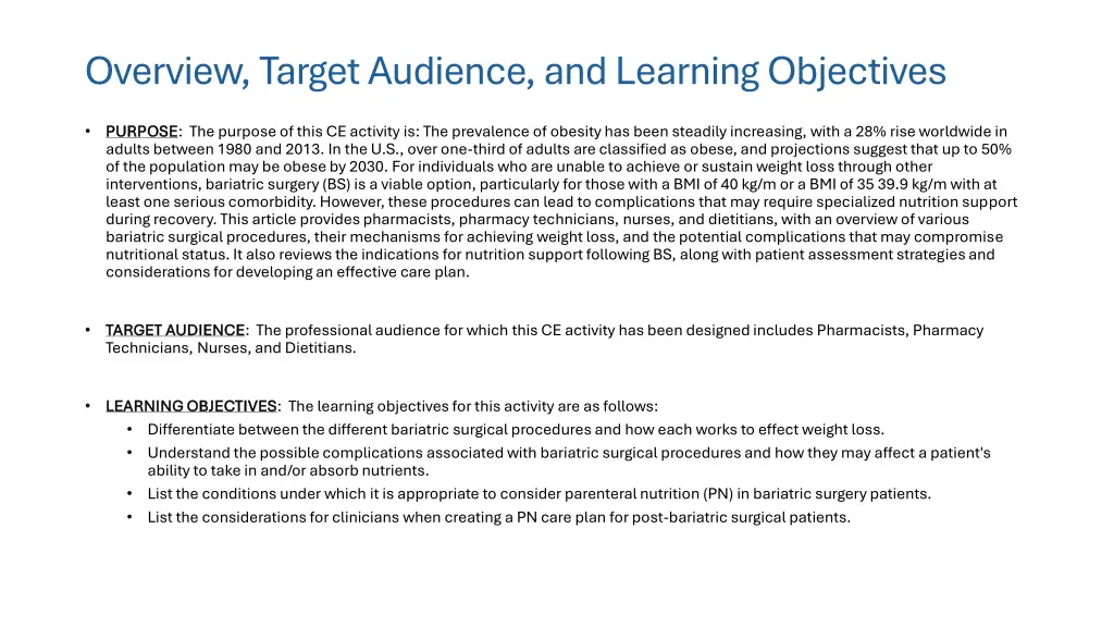 overview target audience and learning objectives