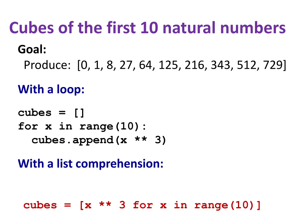 cubes of the first 10 natural numbers goal