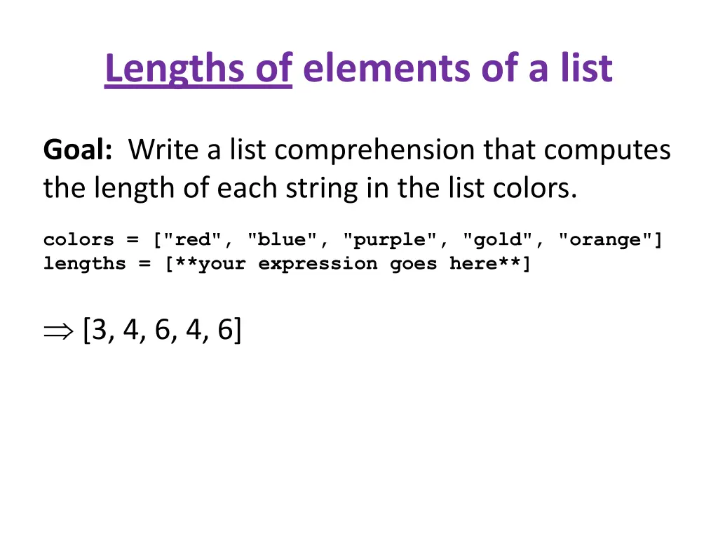 lengths of elements of a list