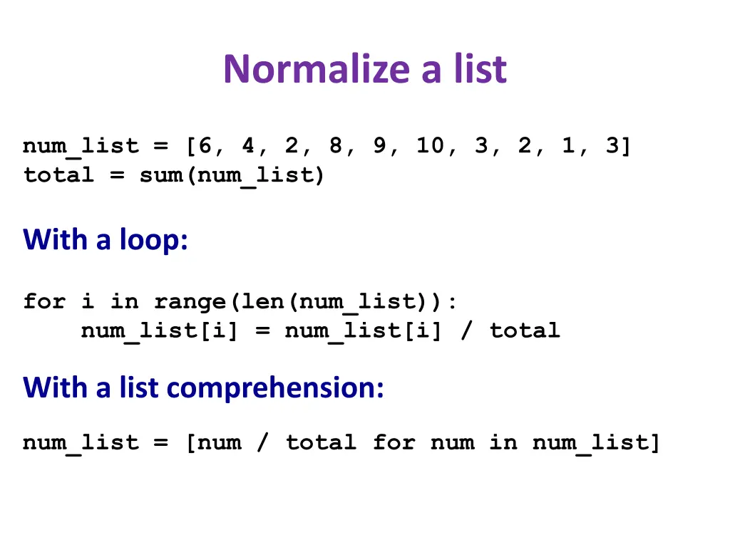 normalize a list