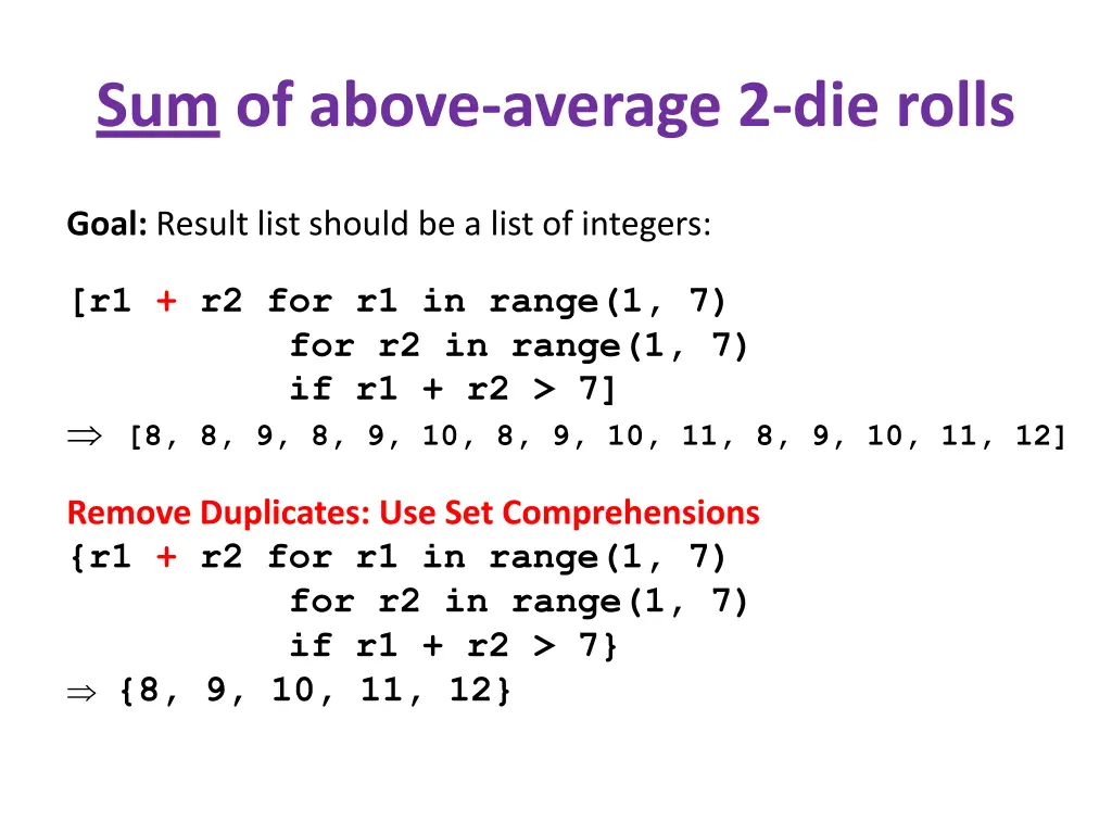 sum of above average 2 die rolls