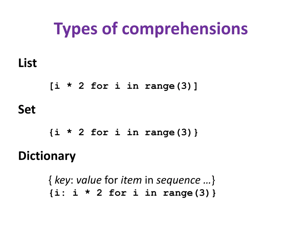 types of comprehensions