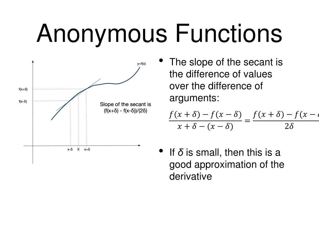 anonymous functions the slope of the secant is