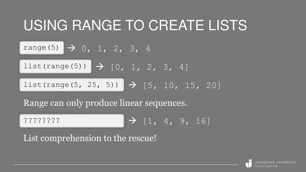 using range to create lists