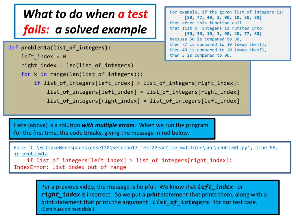 what to do when a test fails a solved example 1