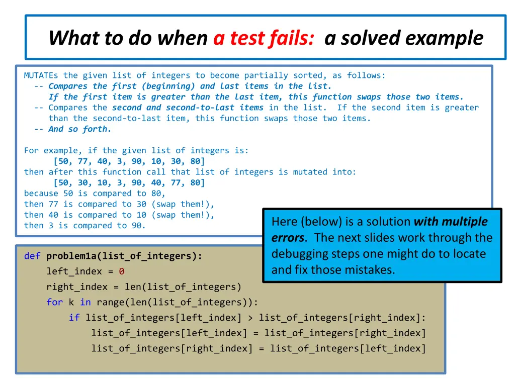 what to do when a test fails a solved example