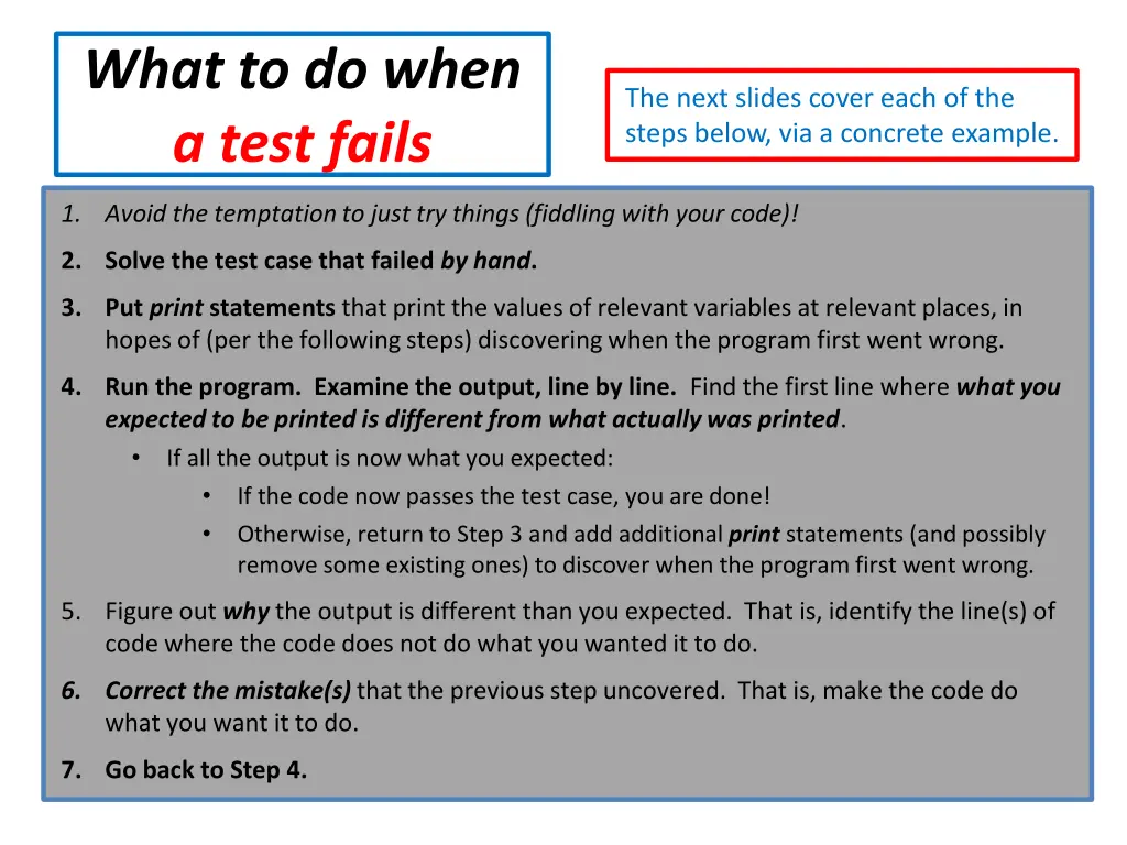 what to do when a test fails