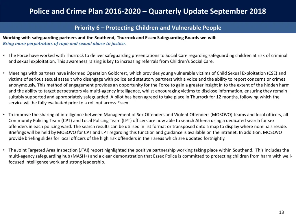 police and crime plan 2016 2020 quarterly update 11
