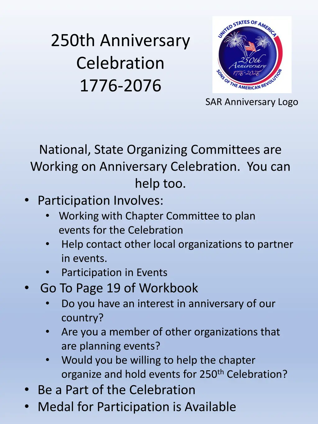 250th anniversary celebration 1776 2076