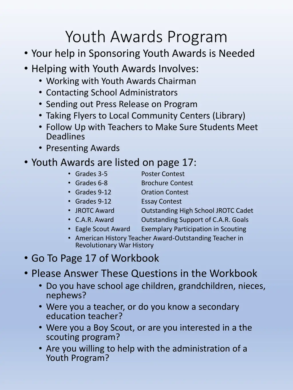 youth awards program your help in sponsoring