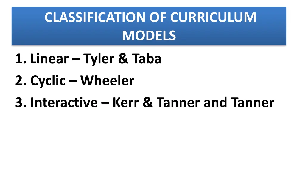 classification of curriculum models