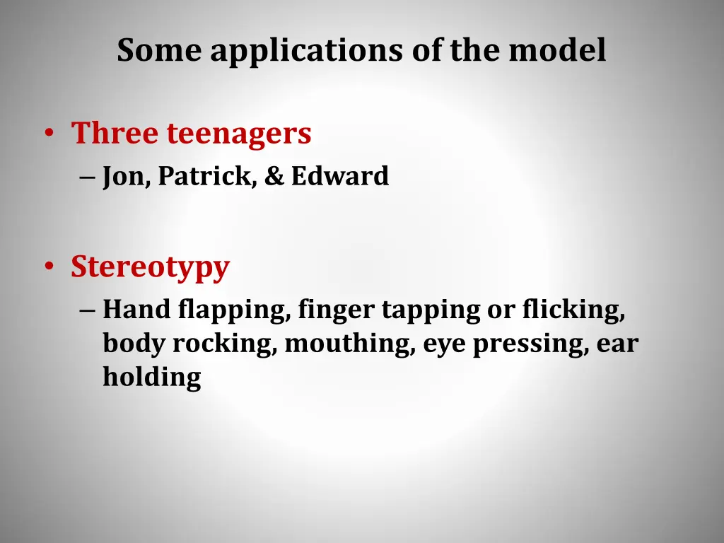 some applications of the model