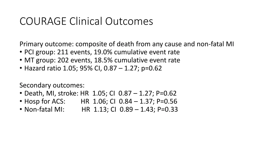 courage clinical outcomes