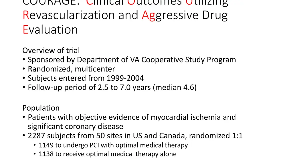 courage clinical outcomes utilizing