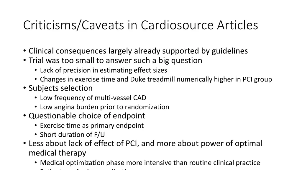 criticisms caveats in cardiosource articles
