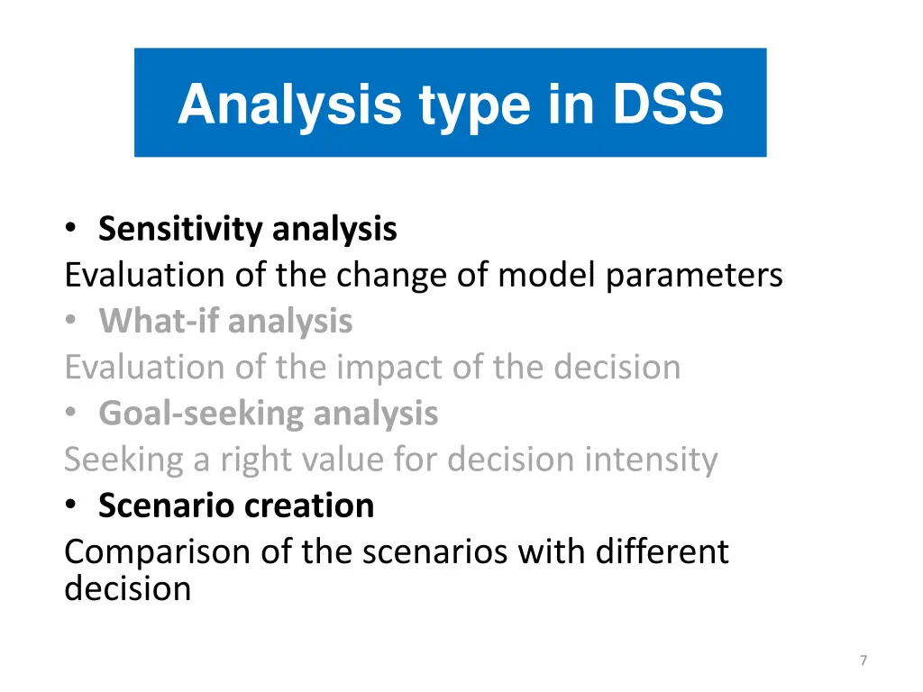 analysis type in dss