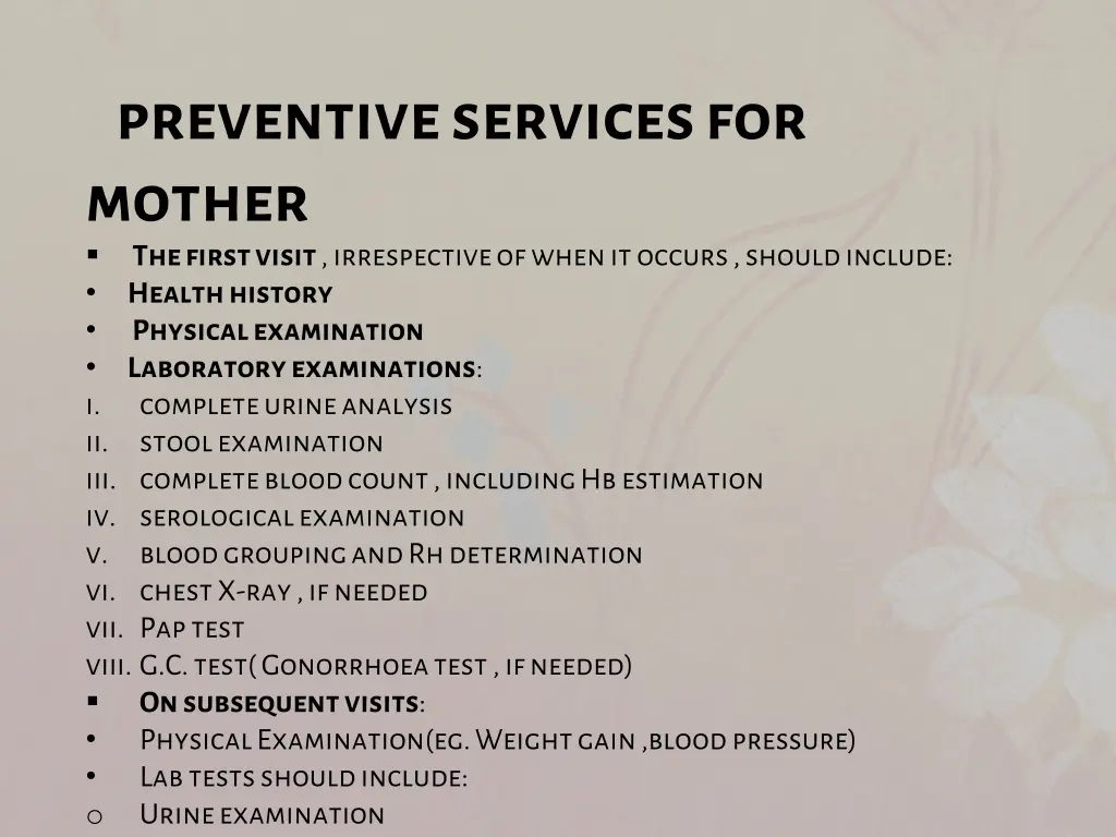 preventive services for mother the first visit