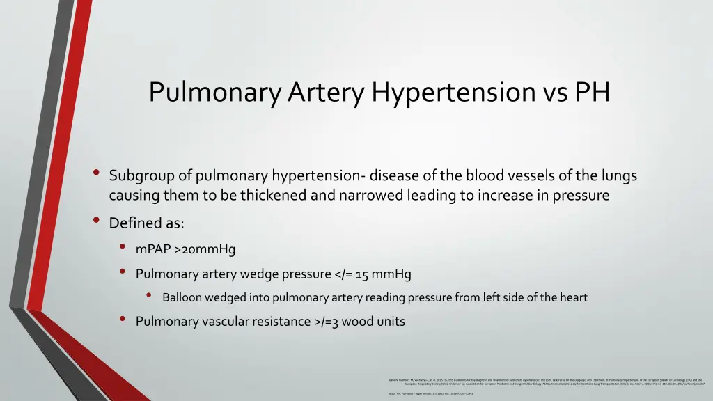 pulmonary artery hypertension vs ph
