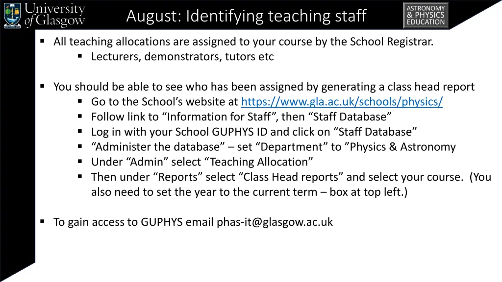 august identifying teaching staff