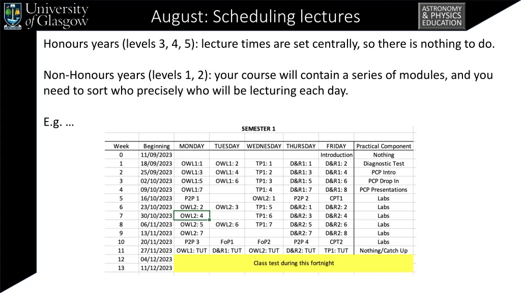 august scheduling lectures