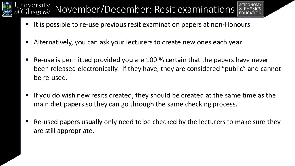 november december resit examinations