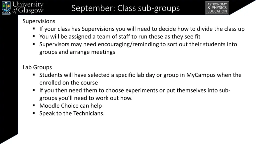 september class sub groups