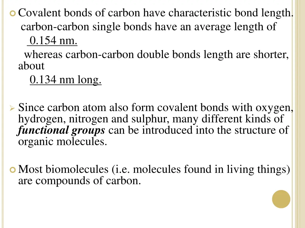 covalent bonds of carbon have characteristic bond