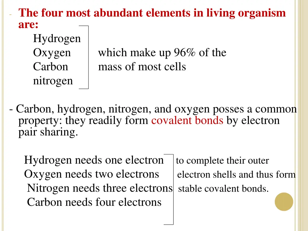 the four most abundant elements in living