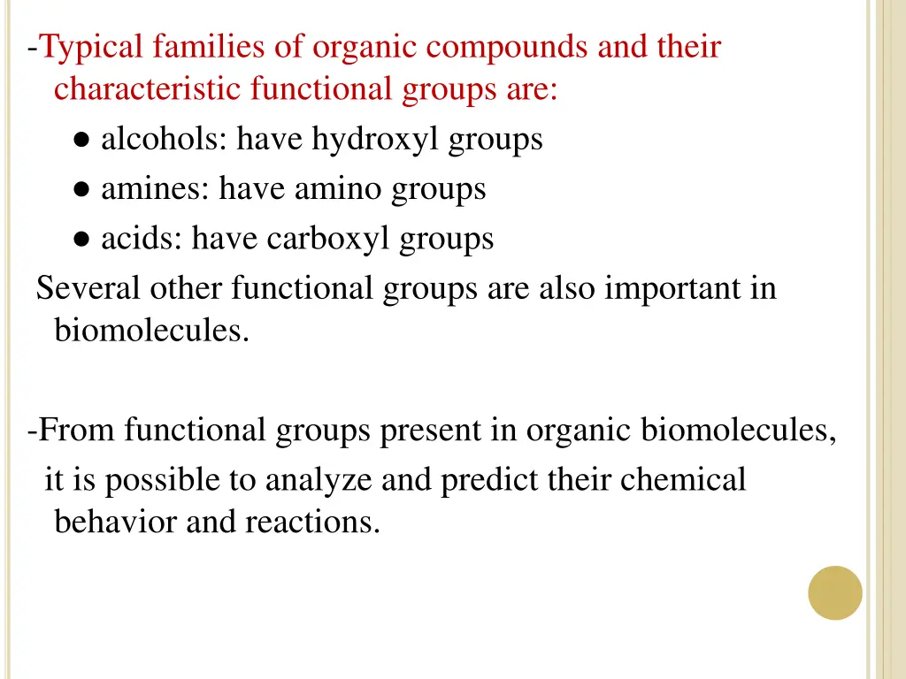 typical families of organic compounds and their