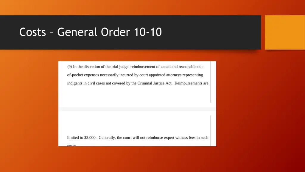 costs general order 10 10