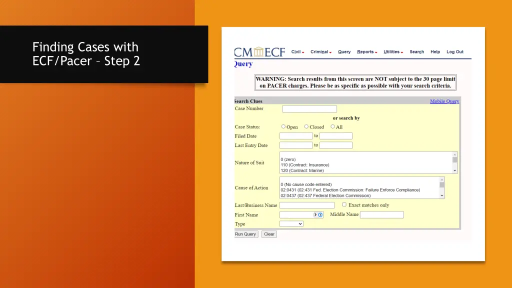 finding cases with ecf pacer step 2