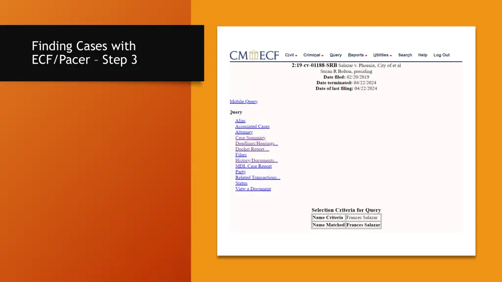 finding cases with ecf pacer step 3