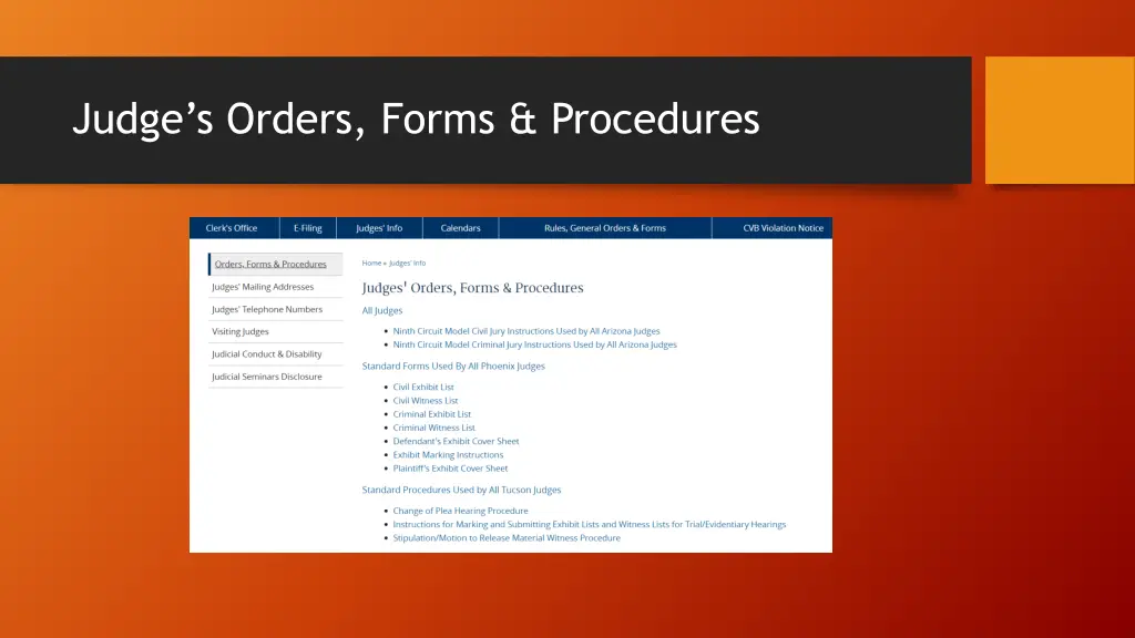 judge s orders forms procedures