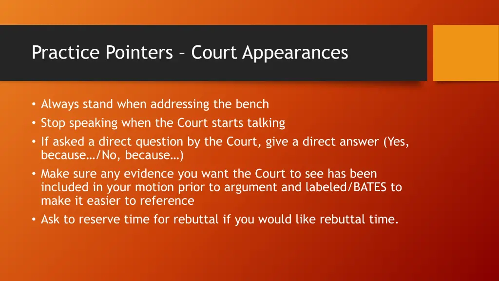 practice pointers court appearances