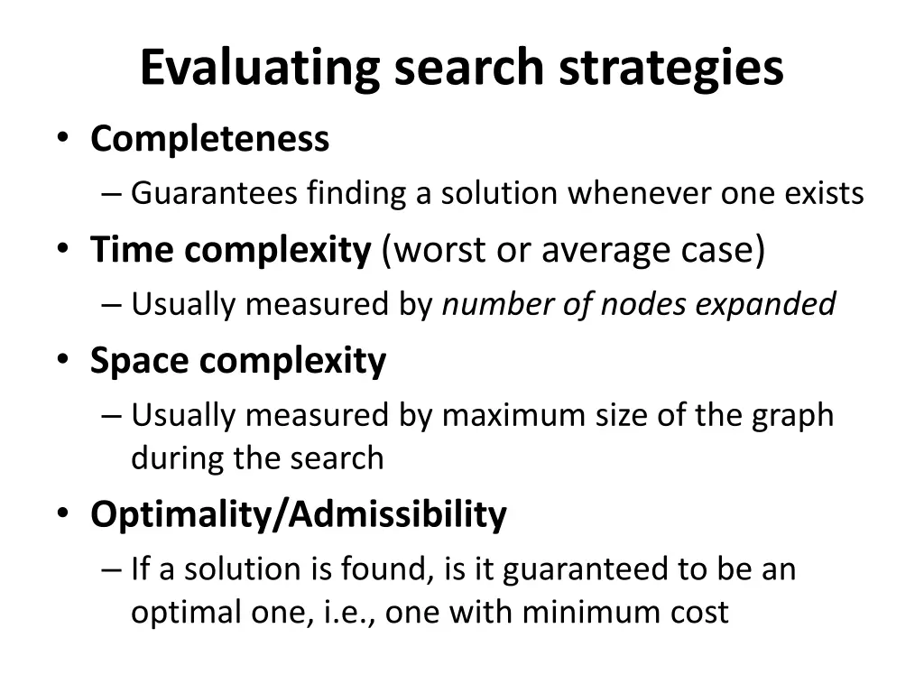 evaluating search strategies completeness