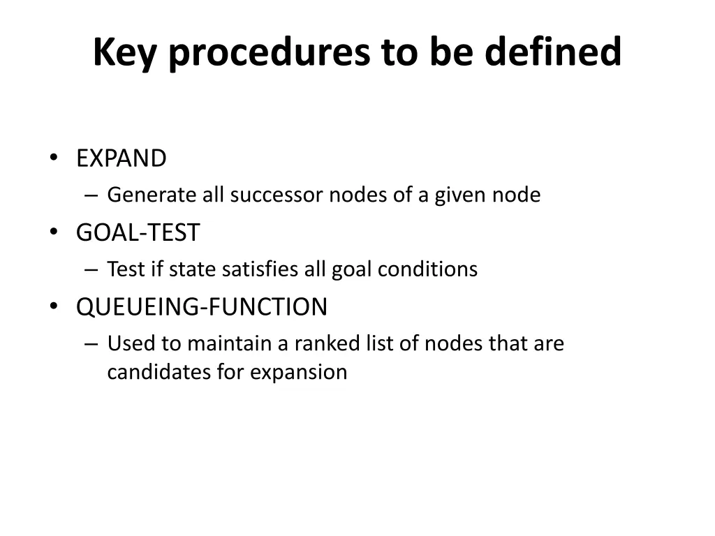 key procedures to be defined