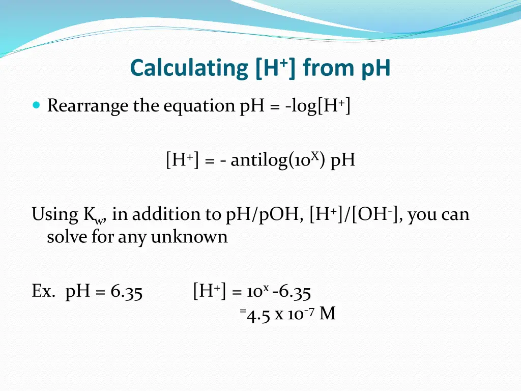 calculating h from ph