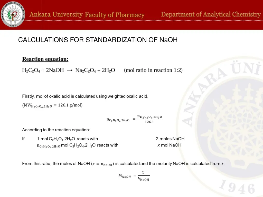 calculations for standardization of naoh