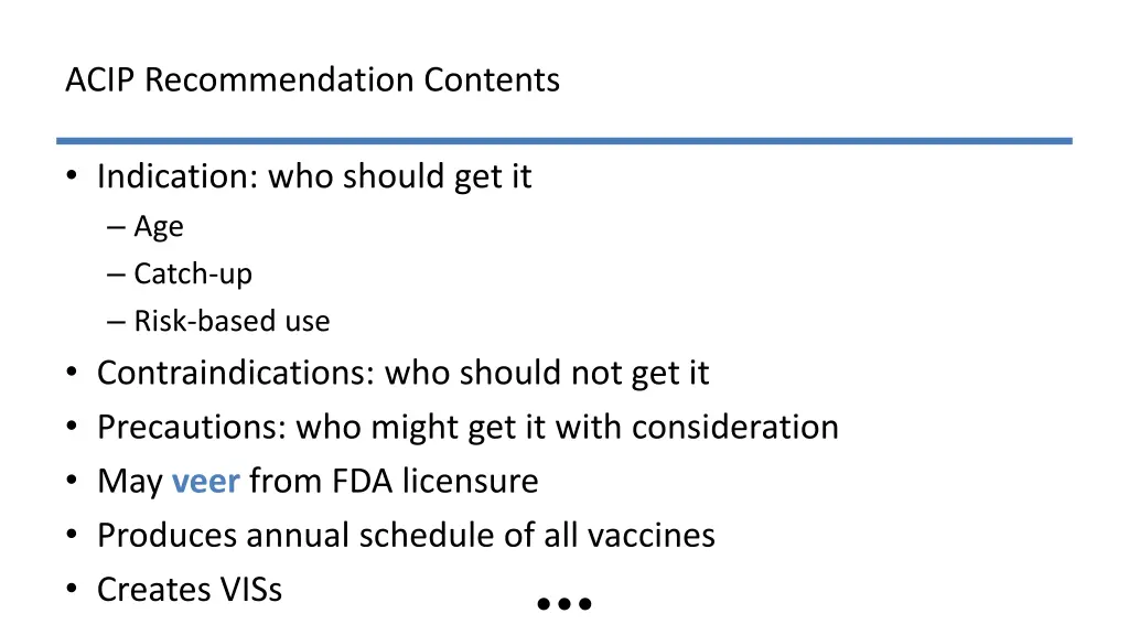 acip recommendation contents