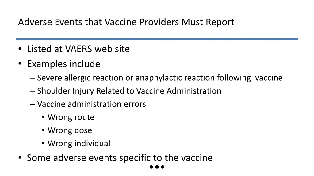 adverse events that vaccine providers must report