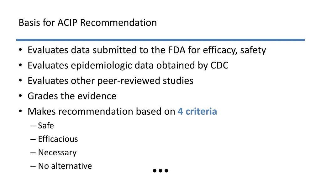 basis for acip recommendation