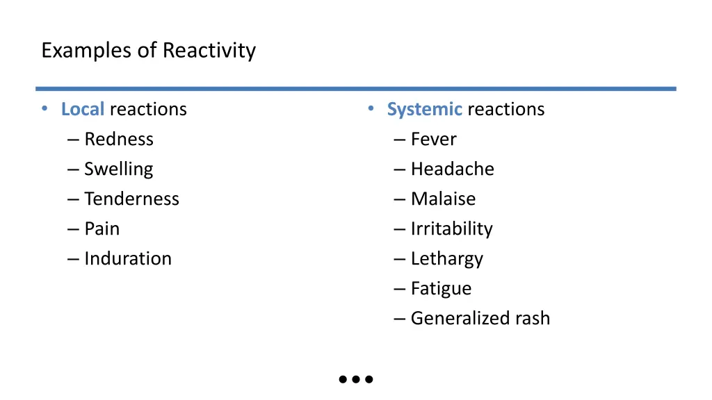 examples of reactivity